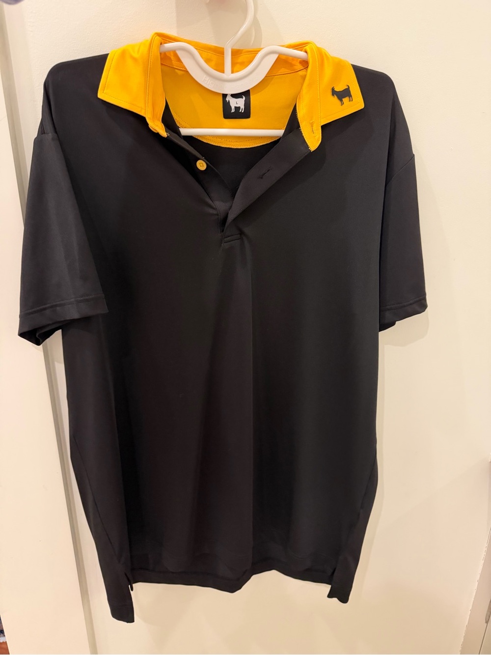 Men's Goated Golf Black Polo Shirt with Yellow Contrast Collar